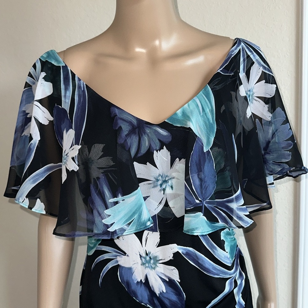 Connected Apparel Blue Sheath Midi Dress with Flutter Sleeves Size 8 - Picture 6 of 14